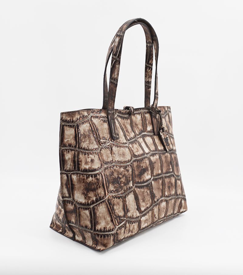 Ivory Silver Chocolate Jumbo Croc Large Tote