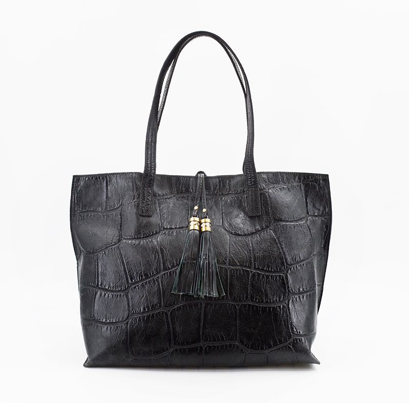 Large Black Jumbo Croc Tote