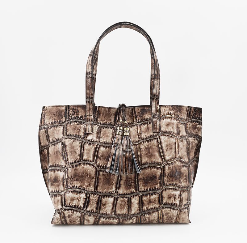 Ivory Silver Chocolate Jumbo Croc Large Tote