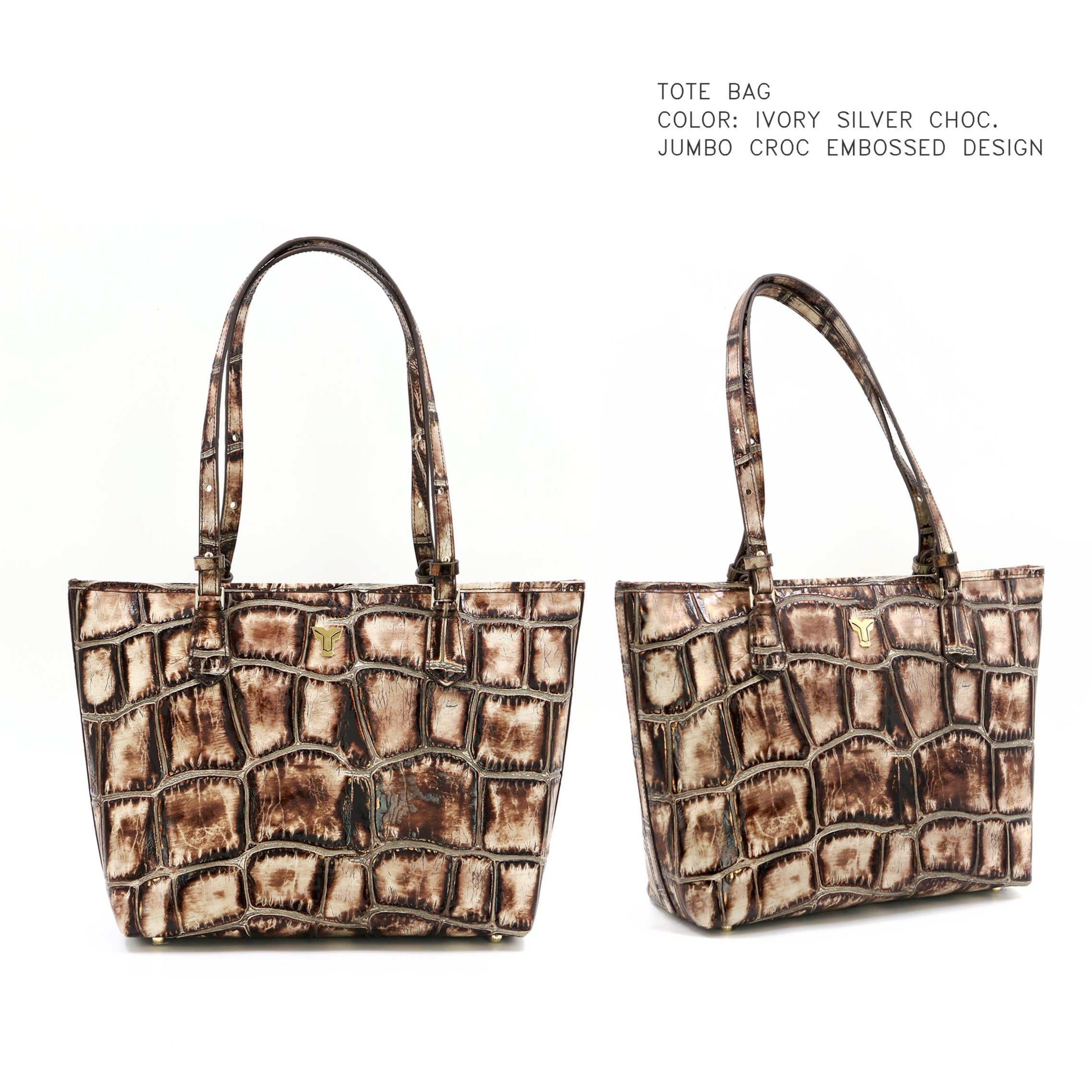Ivory Silver Chocolate Jumbo Croc Tote